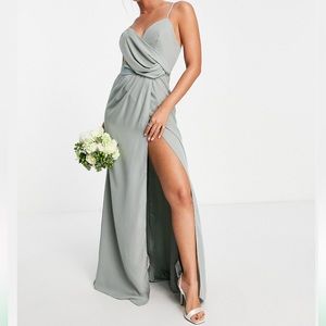 Maxi dress with with wrap waist in olive